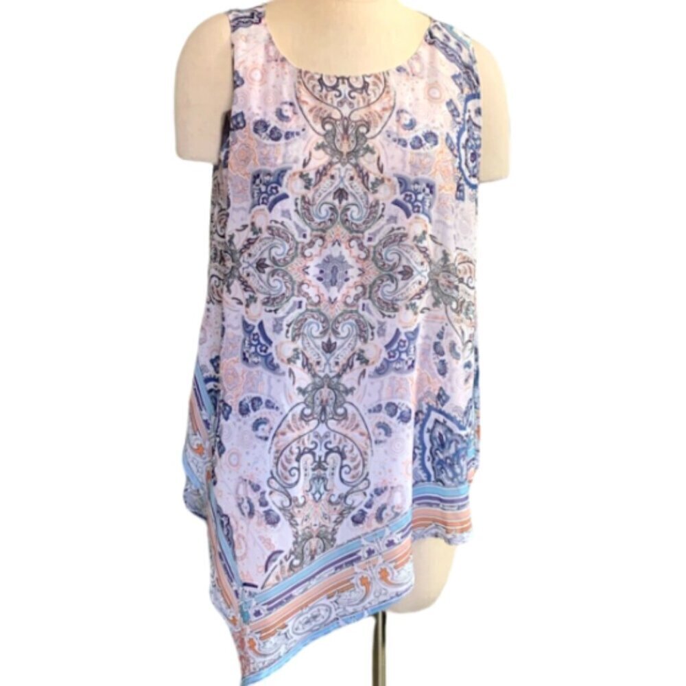 One World‎ Sleeveless Asymmetric Hem Tank Top Blouse Sz L #351E